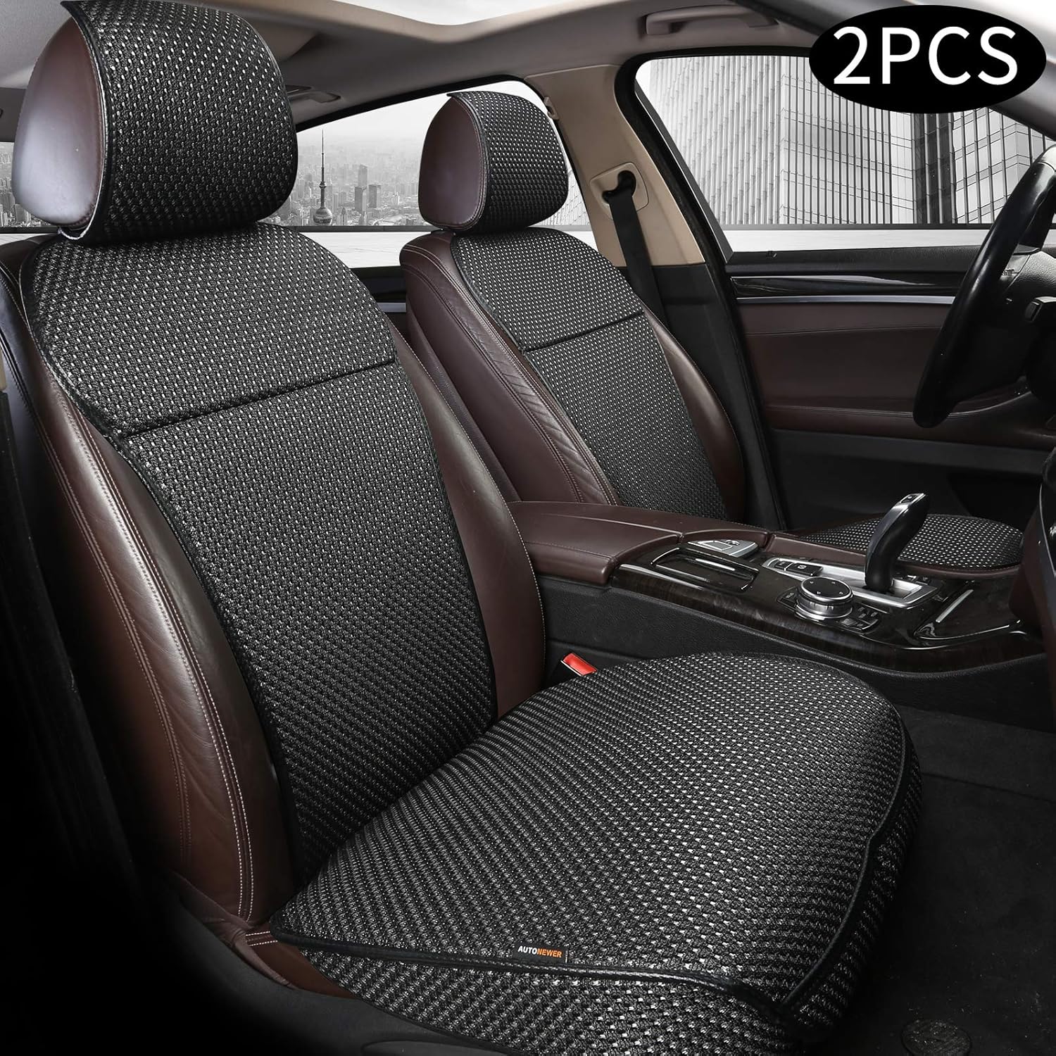 Auto Newer Luxury Breathable Car Seat Cover Fit Four Seasons, Universal Front of Car Seat Cushions, Bottom Seat Covers of Full Wrapped Edge ,Universal Fit for 95% Cars,SUV,Pickup,Van(Beige，2PCS)