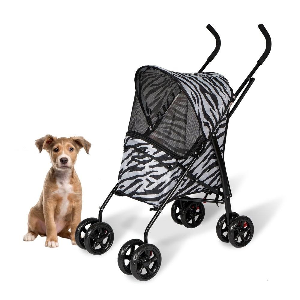 Kinpaw Pet Stroller for Cats, Dogs, 4 Wheels Foldable Carrier Strolling Cart for Pet Travel, Silver