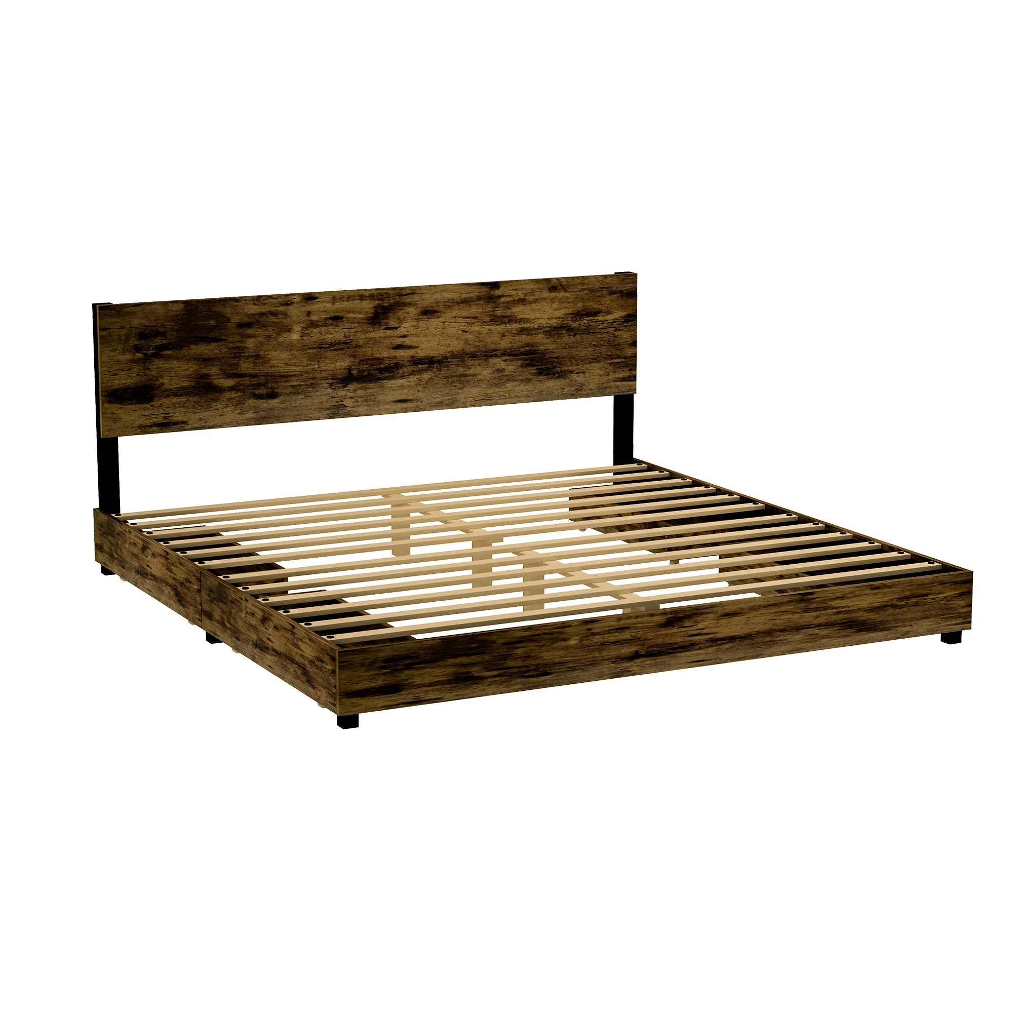 Elon King Size Bed Frame - Rustic Brown