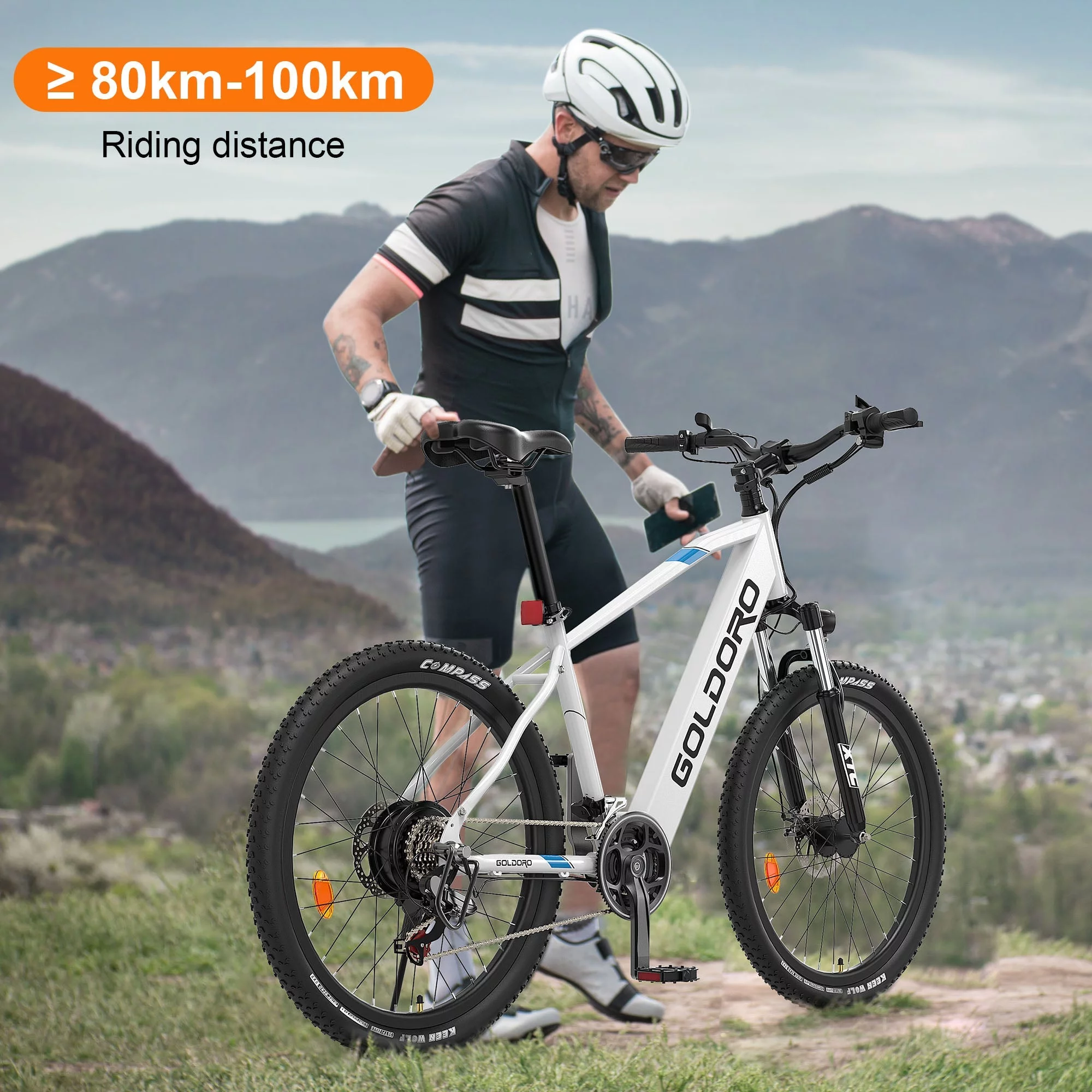 Goldoro Electric Bike 26" X7 Aluminum Alloy Mountain Bike for Adults 250W/36V, Max 18 mph, 21 Speed