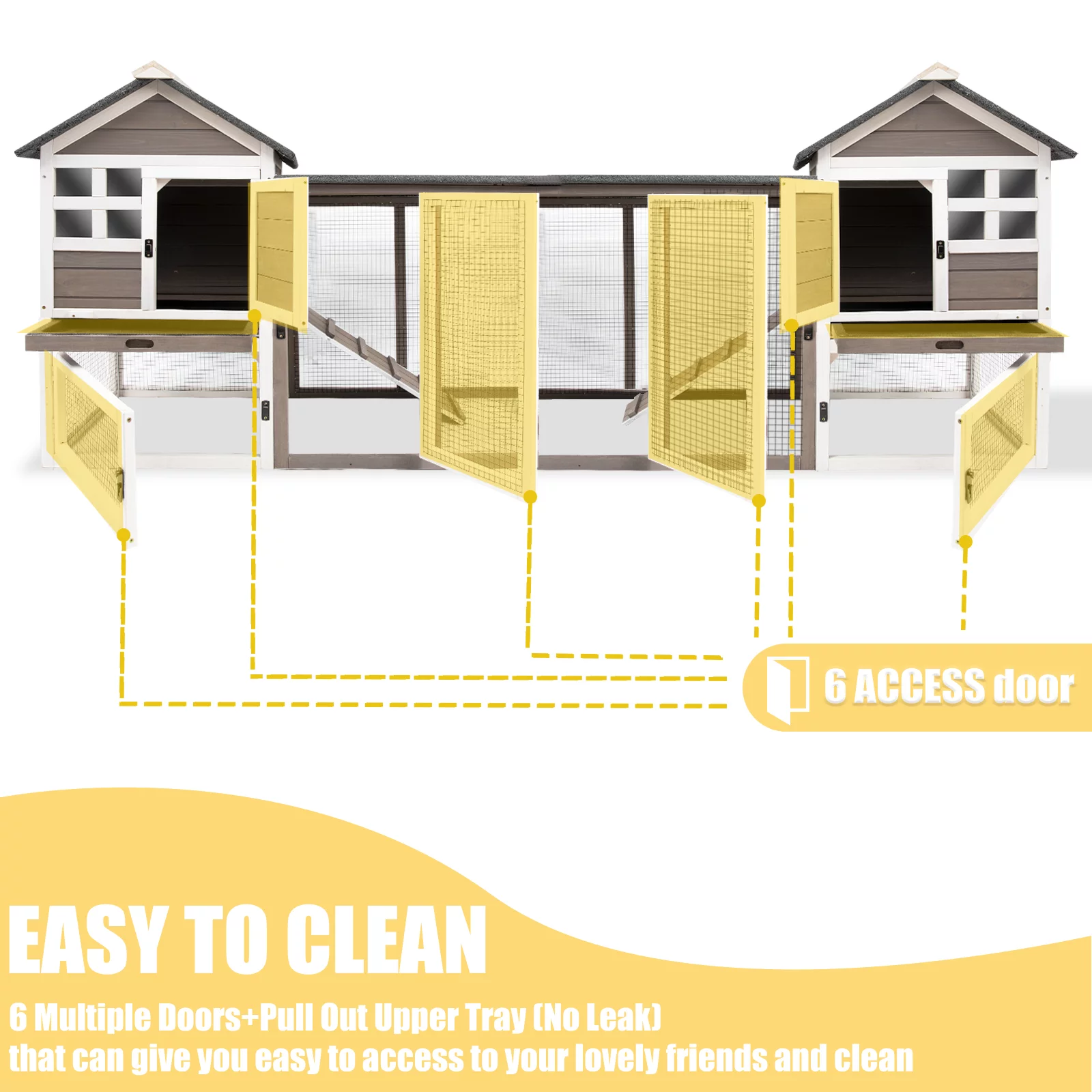PetsCosset 46.3" Rabbit Hutch Indoor-Outdoor Rabbit Cages with Pull Out Tray Large FirWood Bunny Hutch Waterproof Asphalt Roof,Grey