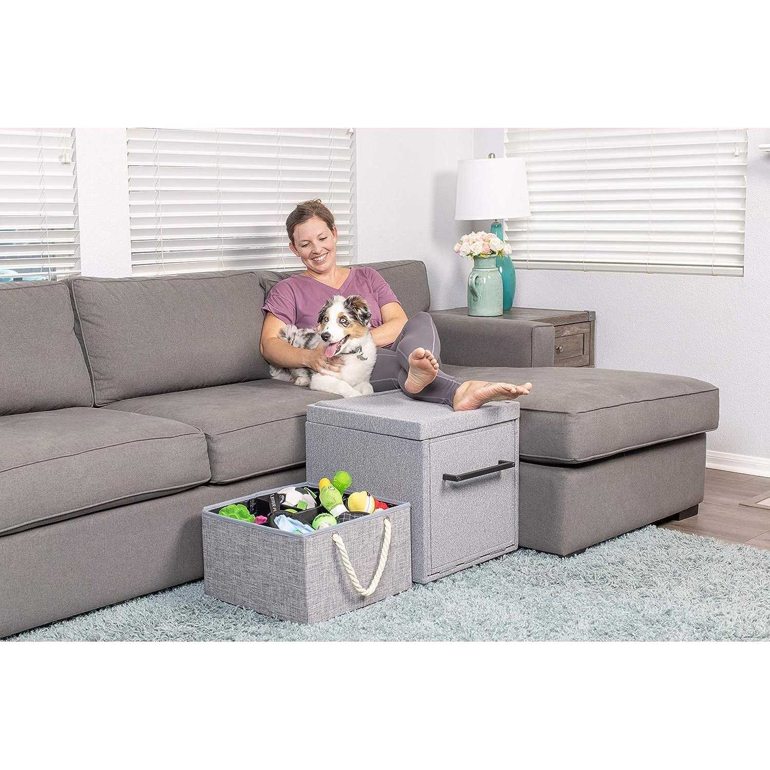 PetFusion Multi-Purpose Pet Stairs Foldaway Cat &amp; Dog Steps. Ottoman &amp; Dog Toy Basket &amp; Storage - Pet Supplies online store