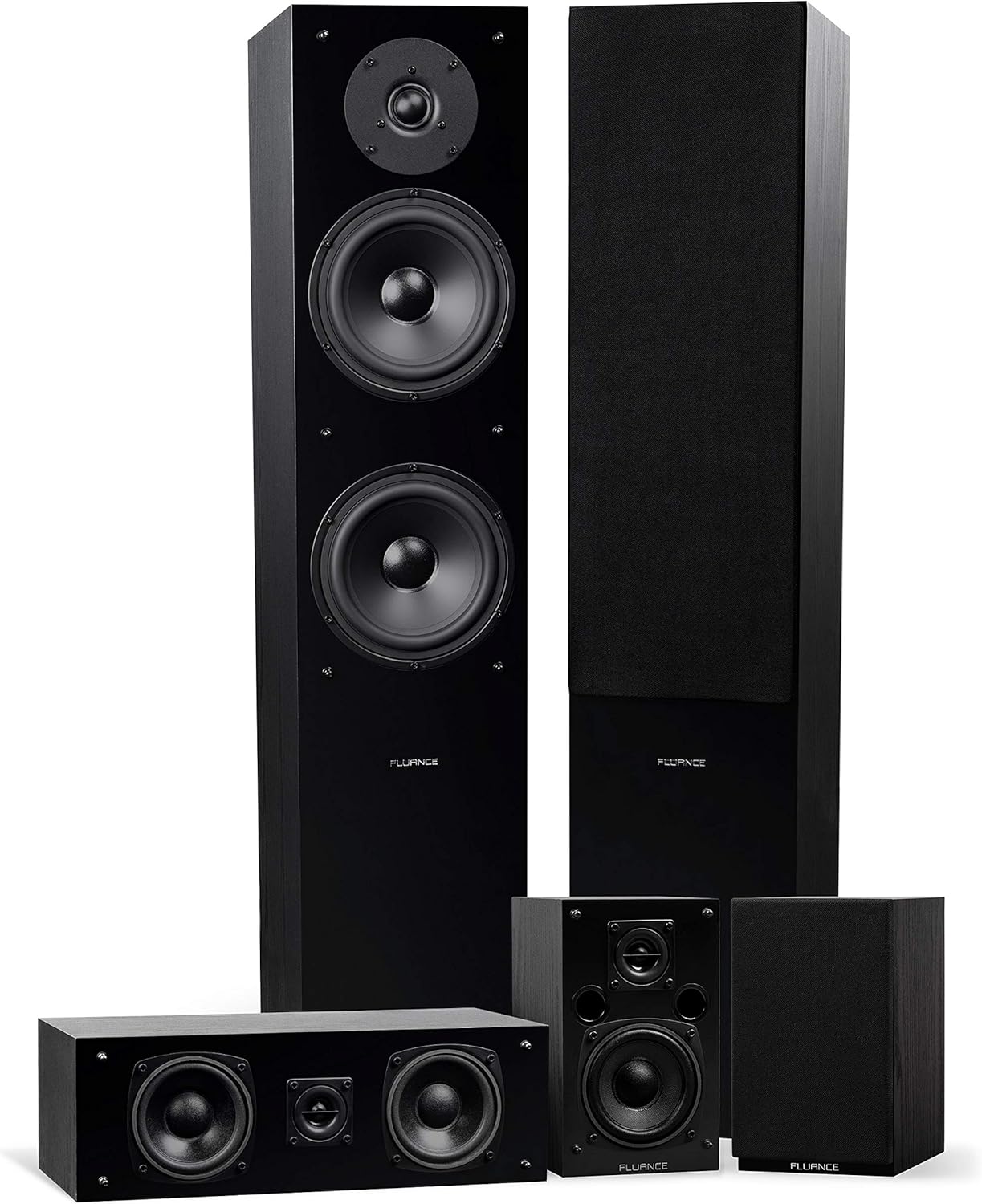 Fluance Elite High Definition Surround Sound Home Theater 5.0 Channel Speaker System Including Floorstanding Towers, Center Channel and Rear Surround Speakers - Natural Walnut (SXHTBW)