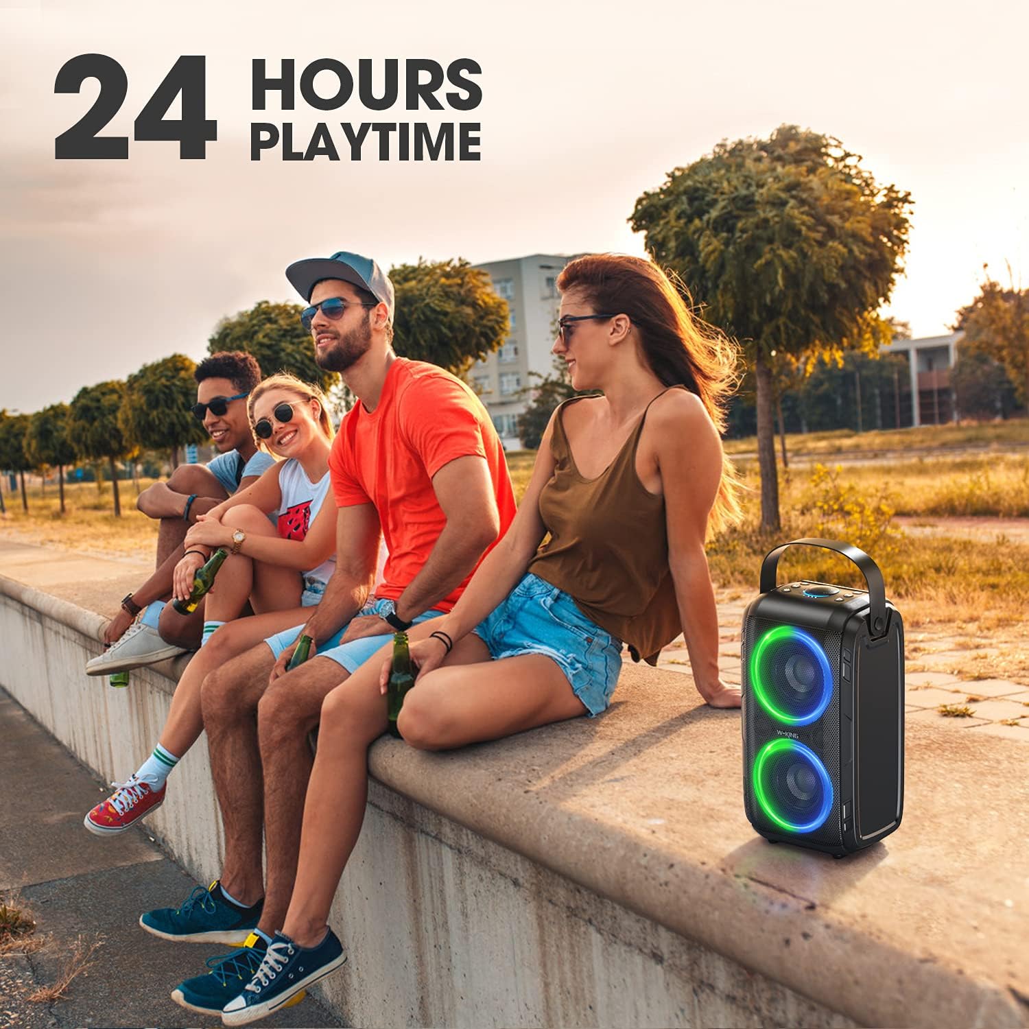 W-KING 80W Bluetooth Speaker Loud, Super Rich Bass, Huge 105dB Sound Portable Party Speakers, Mixed Color LED Lights, 12000mAH Battery, Bluetooth 5.0, USB Playback, TF Card, Non-Waterproof