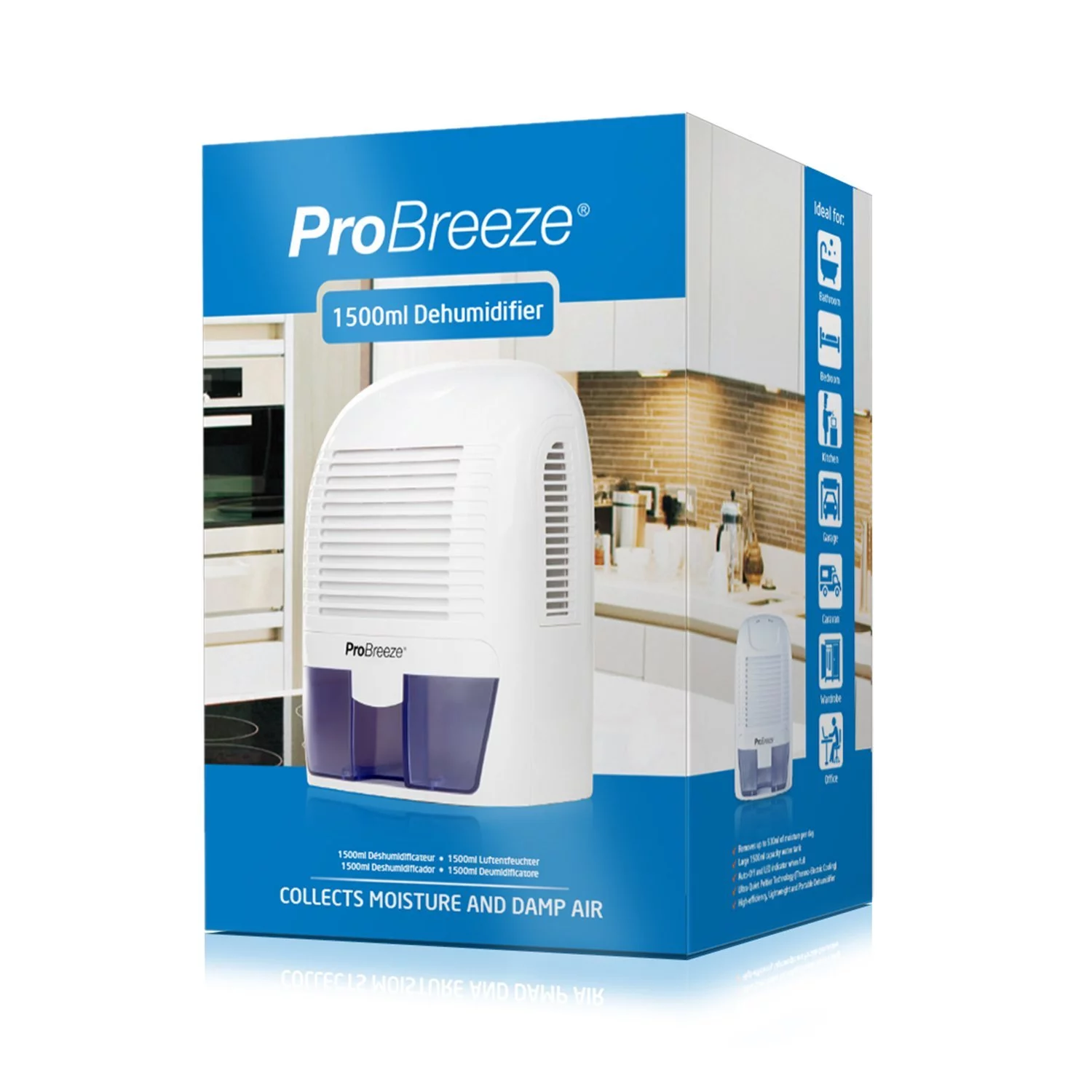 Pro Breeze PB-03-US Electric Mini Dehumidifier, 2200 Cubic Feet, Compact and Portable for Damp Air, Mold, Moisture in Home, Kitchen, Bedroom, Basement, Caravan, Office, Garage