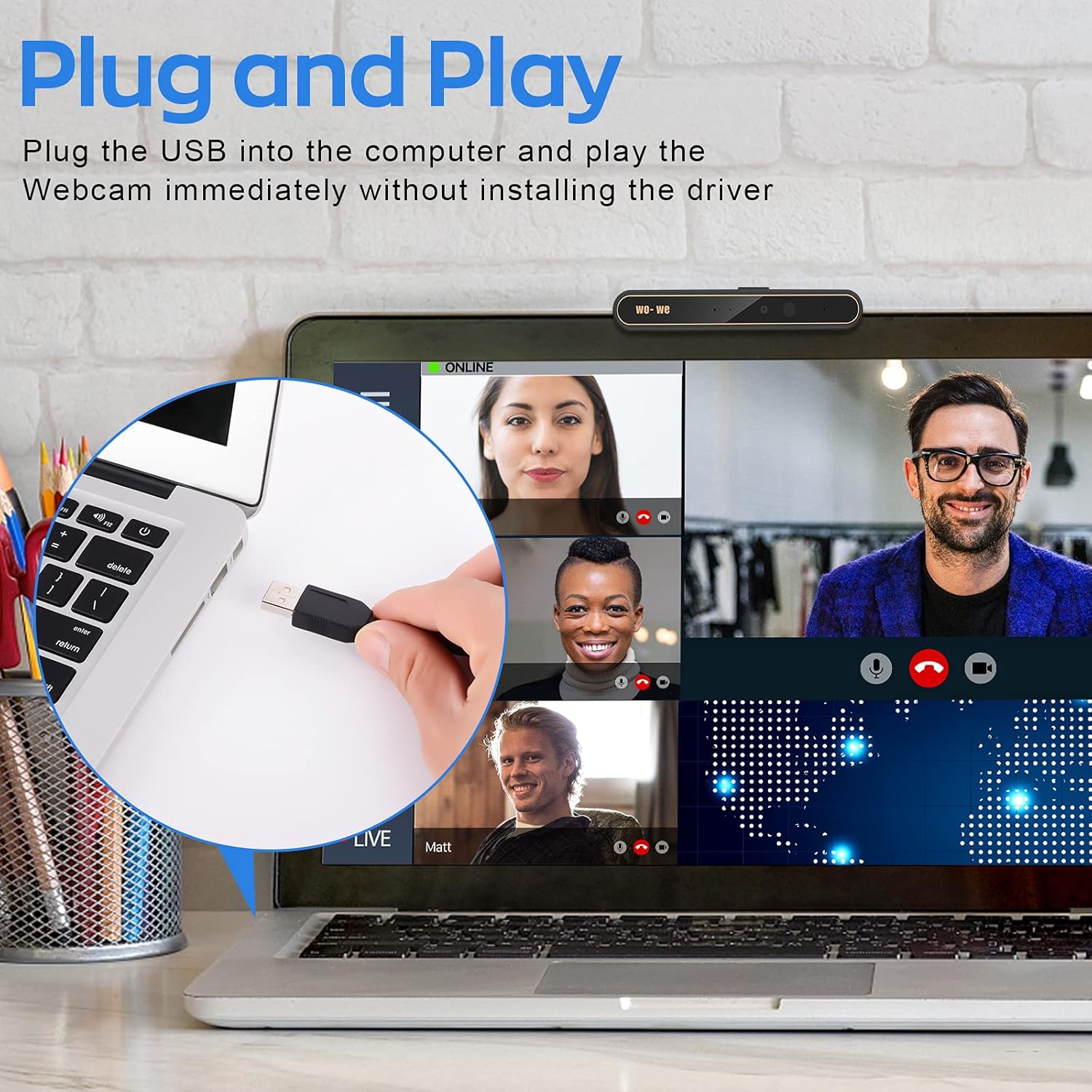 wo-we Windows Hello Face Recognition Webcam for Instant Login with Windows 10, Anti-Hacking with Privacy Switch, 1080P Business IR Webcam with Dual Microphones Used for Online Conference Pack of 2