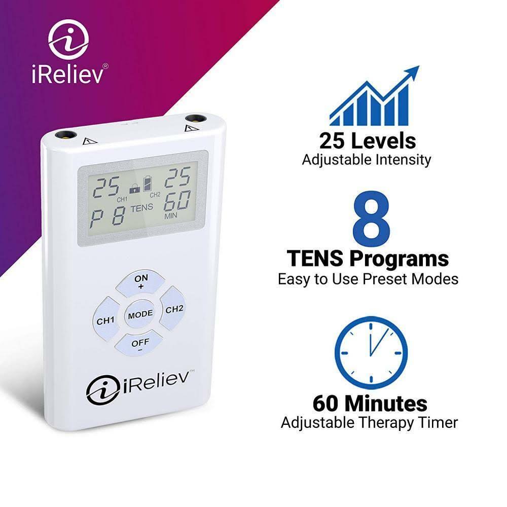 iReliev Tens Unit Electronic Pulse Massager (8) Electrodes Pain Relief