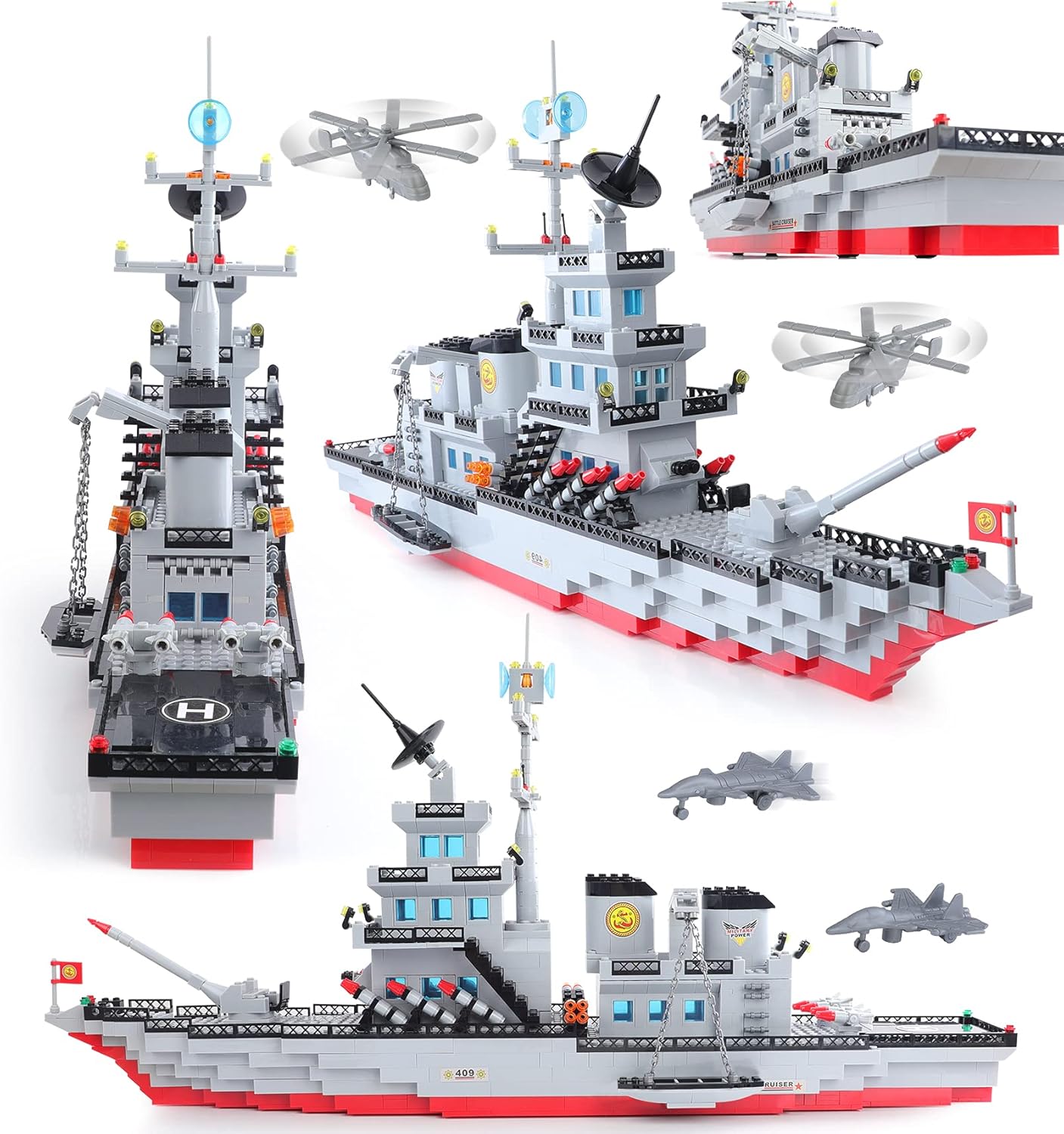 Military Aircraft Carrier Toy Building Blocks Set, 1131 Pieces Army Battleship Aircraft Boat Building Toy with Army Helicopter, Present Gift for Kids Boys Girls 6-12