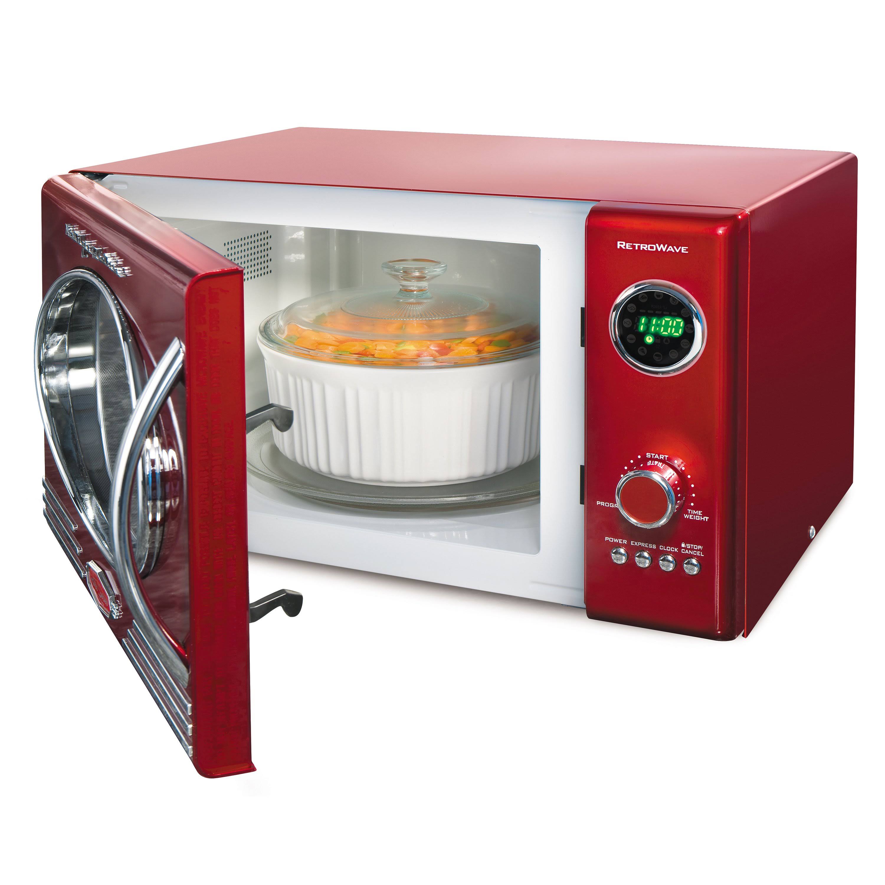 Nostalgia RMO4RR Retro Large 0.9 Cu ft Countertop Microwave Oven Metallic Red