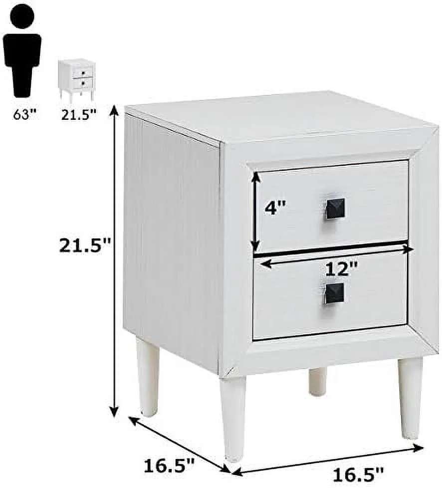 Nightstand with Drawer Set of 2  Fully-Assembled 2-Drawer Bedside Tables with Solid Wood Legs for Bedroom  Modern Night Stand Side Table for Small Space Living Room  Grey