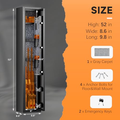 INTERGREAT 4-6 Rifle Gun Safe, Long Gun Safe Shotgun for Pistols and Home, Metal Gun Cabinet with Pockets for Handgun, 3 Adjustable Shelf, Firearms