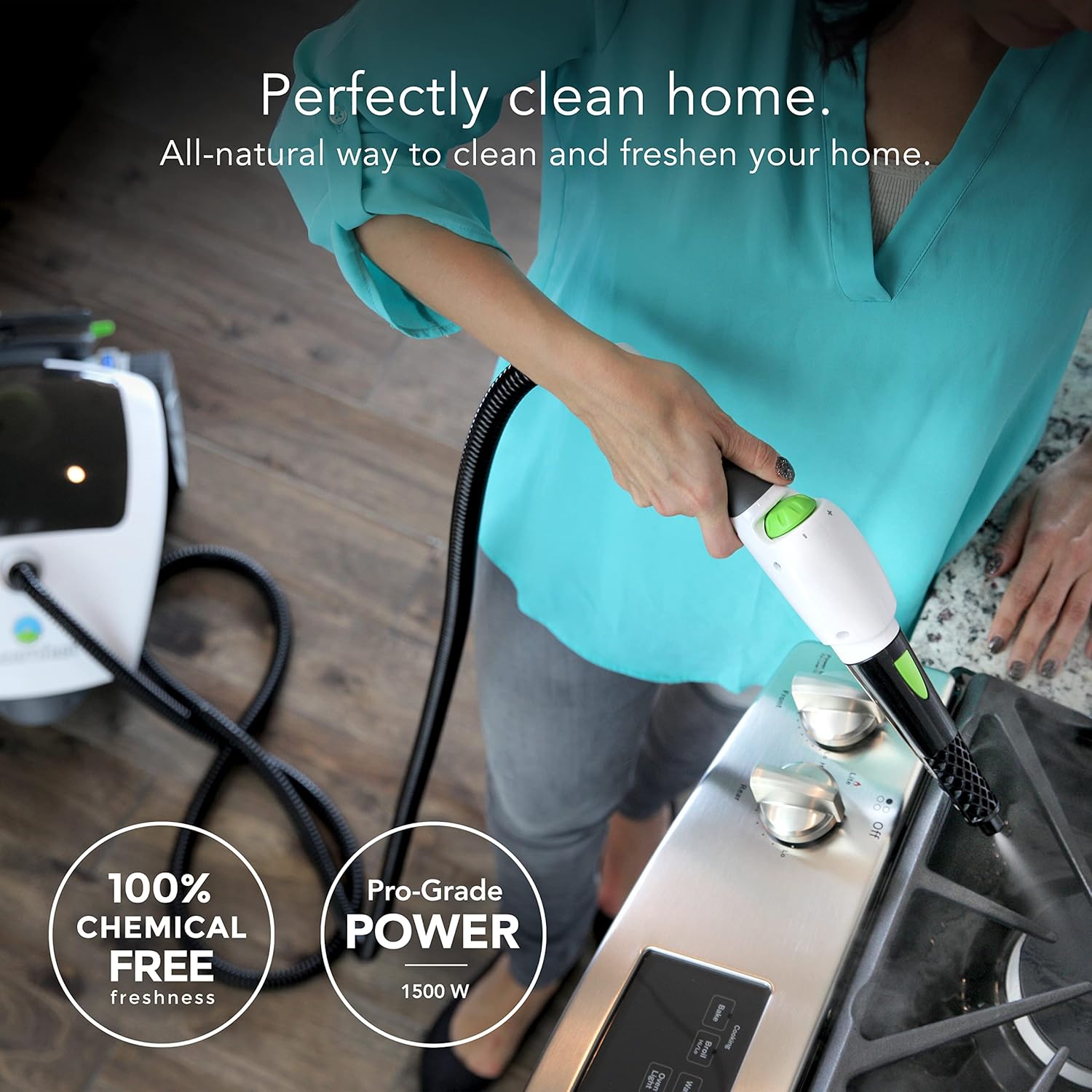 Steamfast SF-375 Deluxe Canister Steam Cleaner with 18 Accessories, Continuous Trigger, and Onboard Storage , White