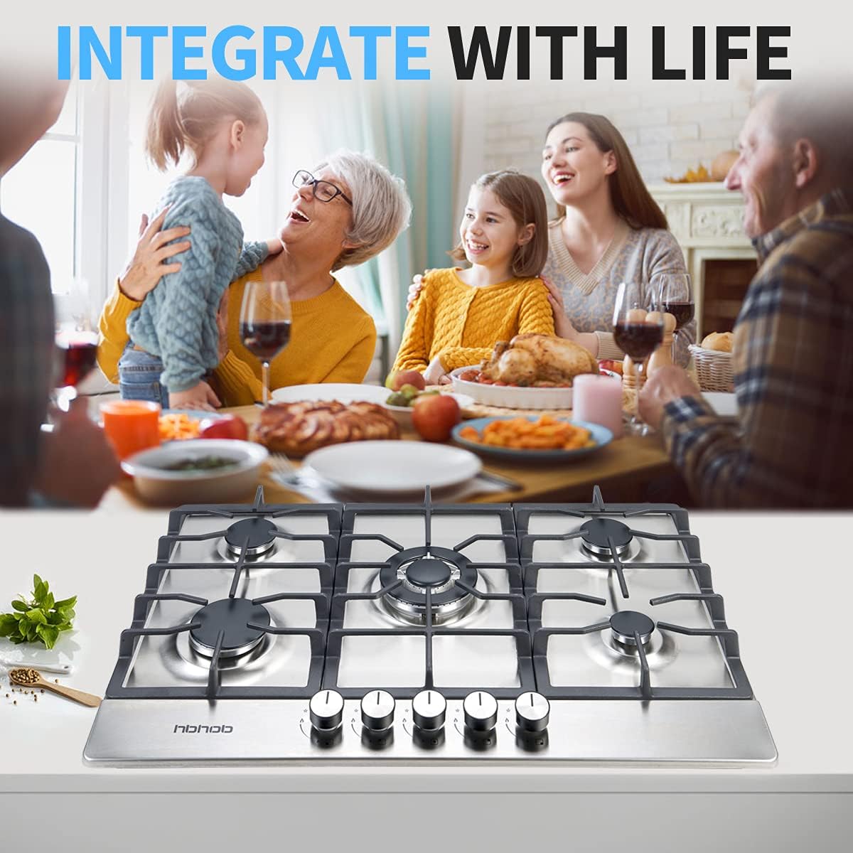 Gas Cooktop, HBHOB 30 Inches 5 Burners Gas Stove Gas Hob Stovetop Stainless 5 Sealed Burners Cast Iron Grates Built-in Gas Stove Top LPG/NG Gas Cooktop Thermocouple Protection and Easy to Clean &hellip;