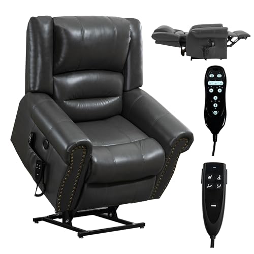 Dual Motor Power Lift Chair, Lay Flat Recliner Chair, Electric Recliner with Massage and Heat for Elderly, Remote Control, Infinite Position, Standing Assistance, USB Ports, Faux Leather, Brown