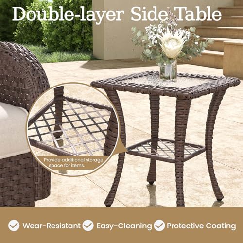 5 Pieces Wicker Patio Furniture Set, Luxury Outdoor Conversation Set with High Back Swivel Rocker Chairs