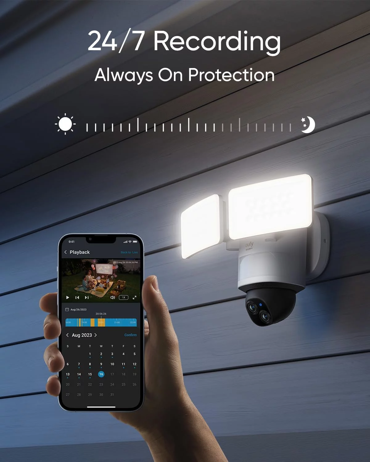 eufy Security Floodlight Camera E340, Wired Camera, 3K+2K Dual Camera, 360° Pan and Tilt, Dual-Band Wi-Fi, HomeBase 3 Compatible, Local Storage, No Monthly Fee