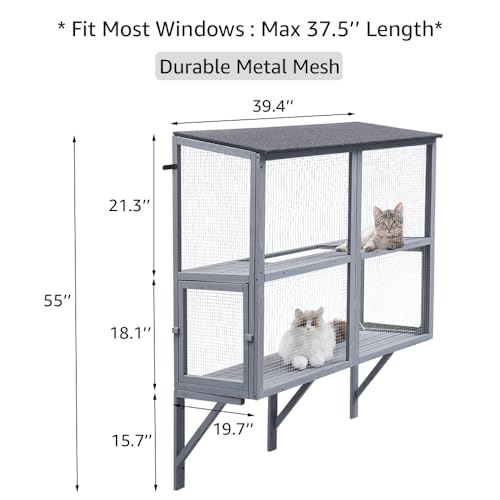 beeNbkks Bug Proof Cat Catio, Window Box Enclosure for Indoor Cats, Wooden Cat Window Perch House, Expandable for Multi Cats, Secure Comfortable Outdoor Haven for Cats, Keep Bugs Insects Out
