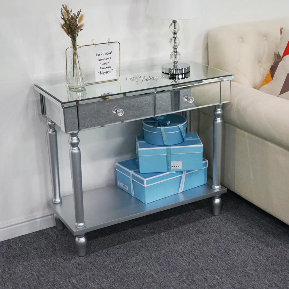 Zimtown Mirrored Sofa Table with Shelf,Vintage Console Side Table for Living Room Bedroom Entryway Study Hallway,Easy Assembly