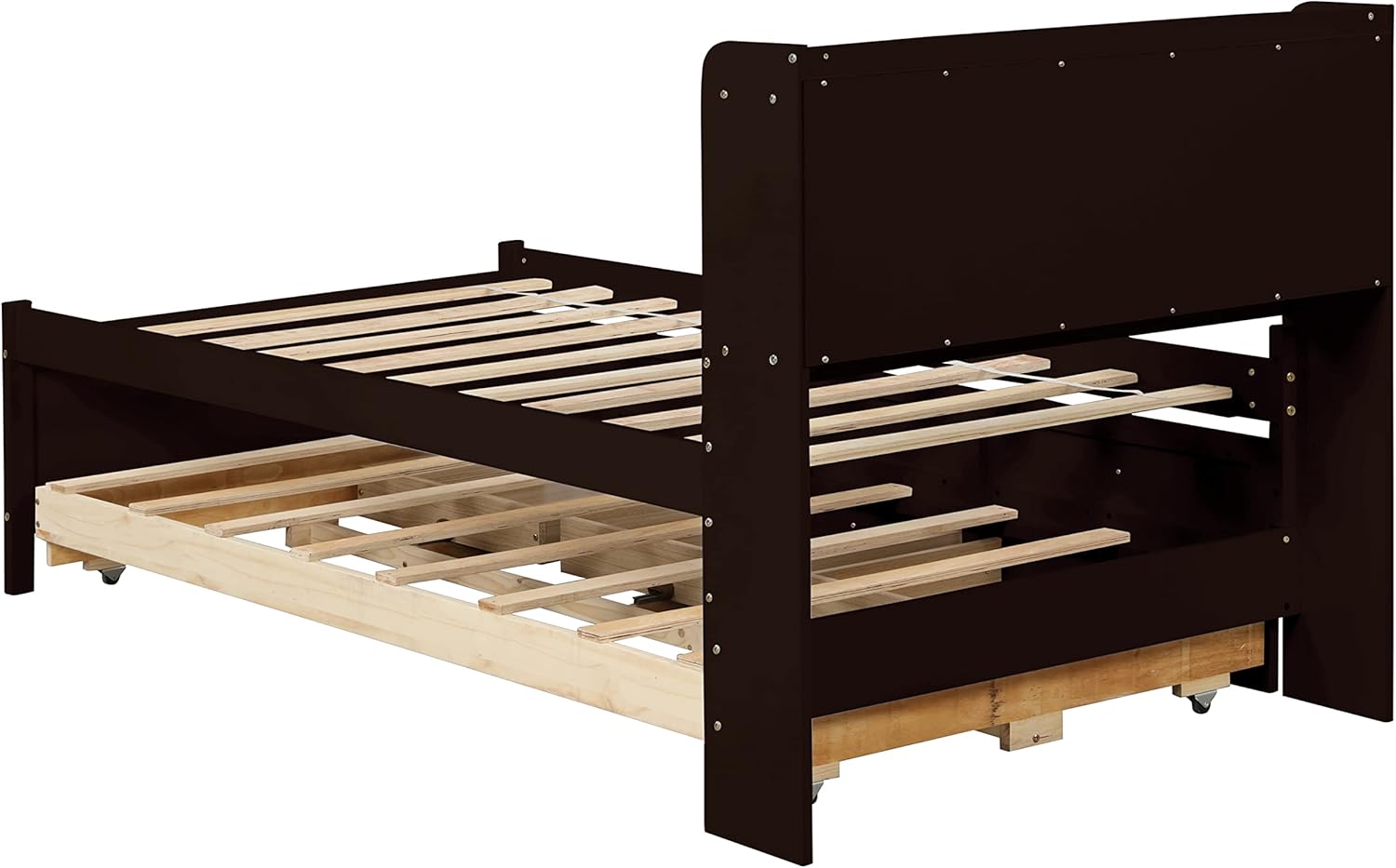 Twin Captain’s Bed with Bookcase Headboard, Wood Twin Size Bed Frame with Trundle and 3 Drawers for Kids, Teens, Adults, Espresso