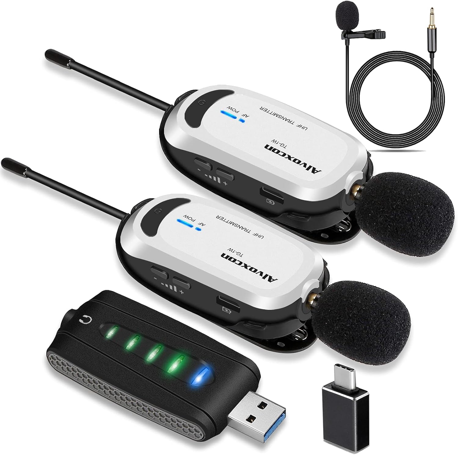 Wireless Lapel Microphone for Computer - Alvoxcon USB Dual lavalier mic System for Android,PC,Laptop,Speaker,Podcasting,Vlog,YouTube,Conference,Vocal Recording,Gaming(with Monitor Jack)……