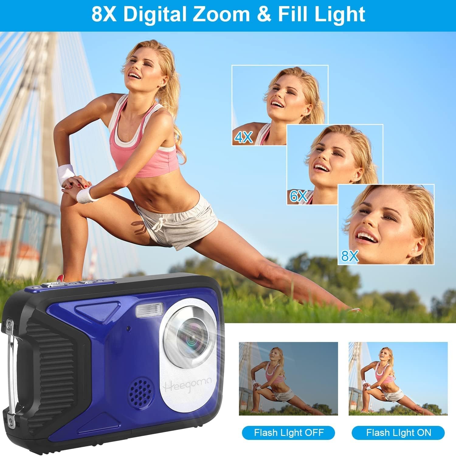 Waterproof Digital Camera 1080P 21MP HD Underwater Kids Camera with 2.8 LCD Screen 8X Digital Zoom Rechargeable Point and Shoot Camera Compact Portable Digital Camera for Kids Students,Teens