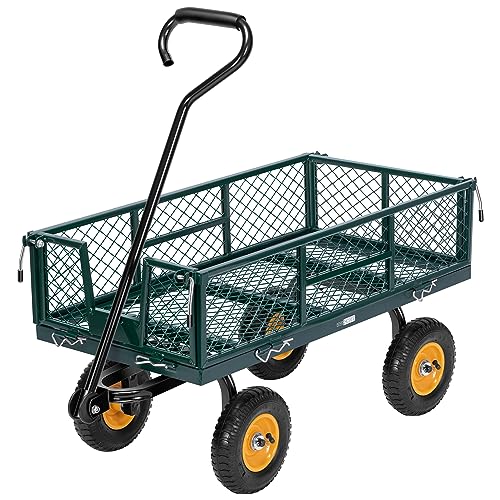 VIVOHOME Garden Cart Steel Heavy Duty 900 LBS Yard and Garden Wagon with 10 inch Tire and Handle Attach to ATV or Tractor Black