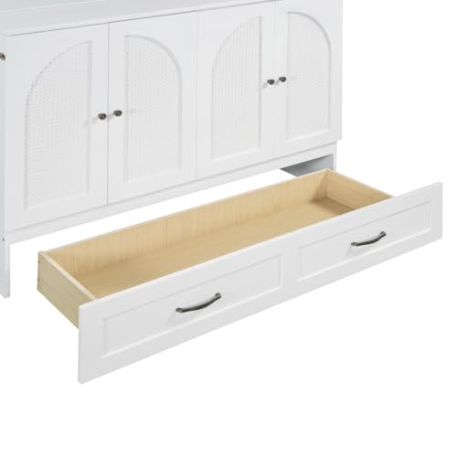 Full Size Murphy Bed Cabinet, Solid Wood Murphy Bed with Charging Station and Large Storage Drawer, Wall Mounted Foldable Platform Bed, Space Saving for Guest Room, Office, Gray