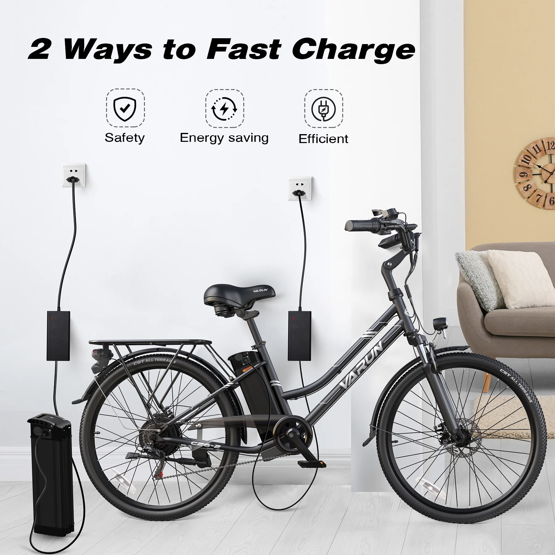 VARUN Fashion 26 -inch Electric Bike -500W Electric Bicycle, With a Range of 40 Miles, Removable Battery, 7 Speed, Maximum Speed of 19.9MPH, Suitable For Commuting Commute