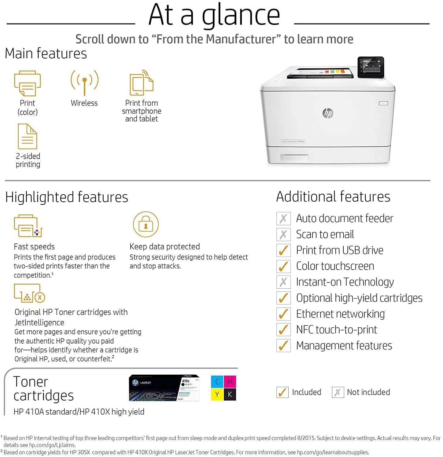 HP LaserJet Pro M452dw Wireless Color Laser Printer with Duplex Printing (CF394A)