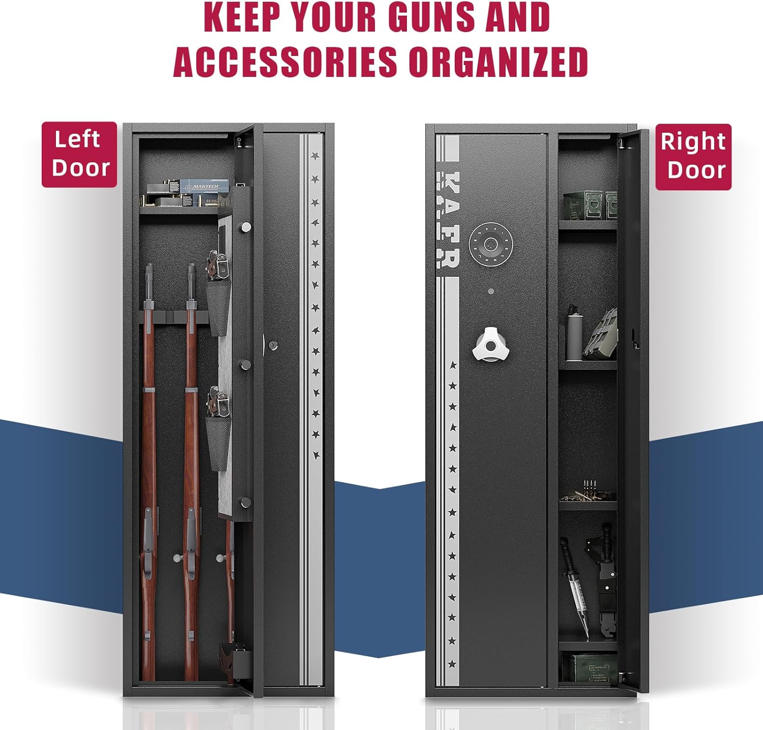 KAER 4-5 Gun Safe, Gun Safe for Rifles and Pistols, Large Gun Safes for Home and Shotgun, Gun Cabinet for Home, Gun Safes & Cabinets, Quick Access Gun Safe, Gun Safe with Removable Shelf and Gun Rack