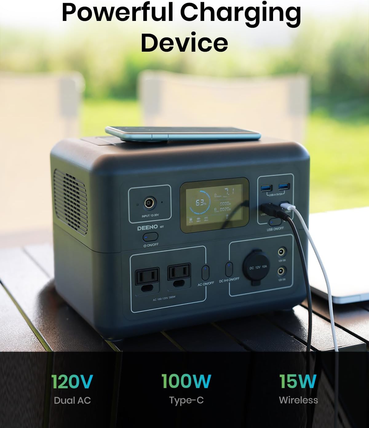 DEENO Fast Charging Portable Power Station 300W (Peak 600W) 120V Dual AC Outlets, 2-Hour Fast Charge, 268Wh LiFePO4 Battery Solar Generator for Home Backup Outdoor Camping RVs Travel