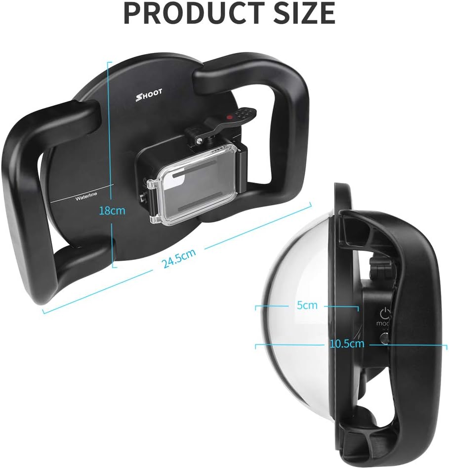 D&F Dual Handles Dome Port for GoPro Hero 8 Black, 45m/147ft Underwater Dome Lens Builted-in Waterproof Housing Case for Go Pro 8 with Waterline Diving Accessory