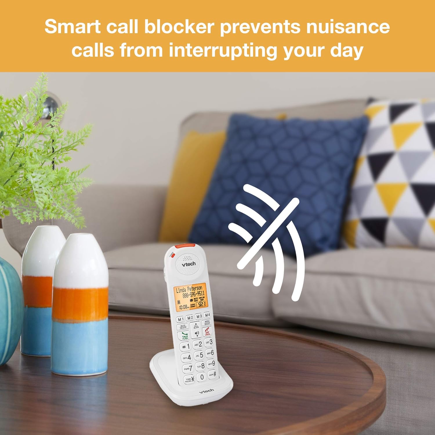 VTech SN5147 Amplified Corded/Cordless Senior Phone with Answering Machine, Call Blocking, 90dB Extra-loud Visual Ringer, One-touch Audio Assist on Handset up to 50dB, Big Buttons and Large Display