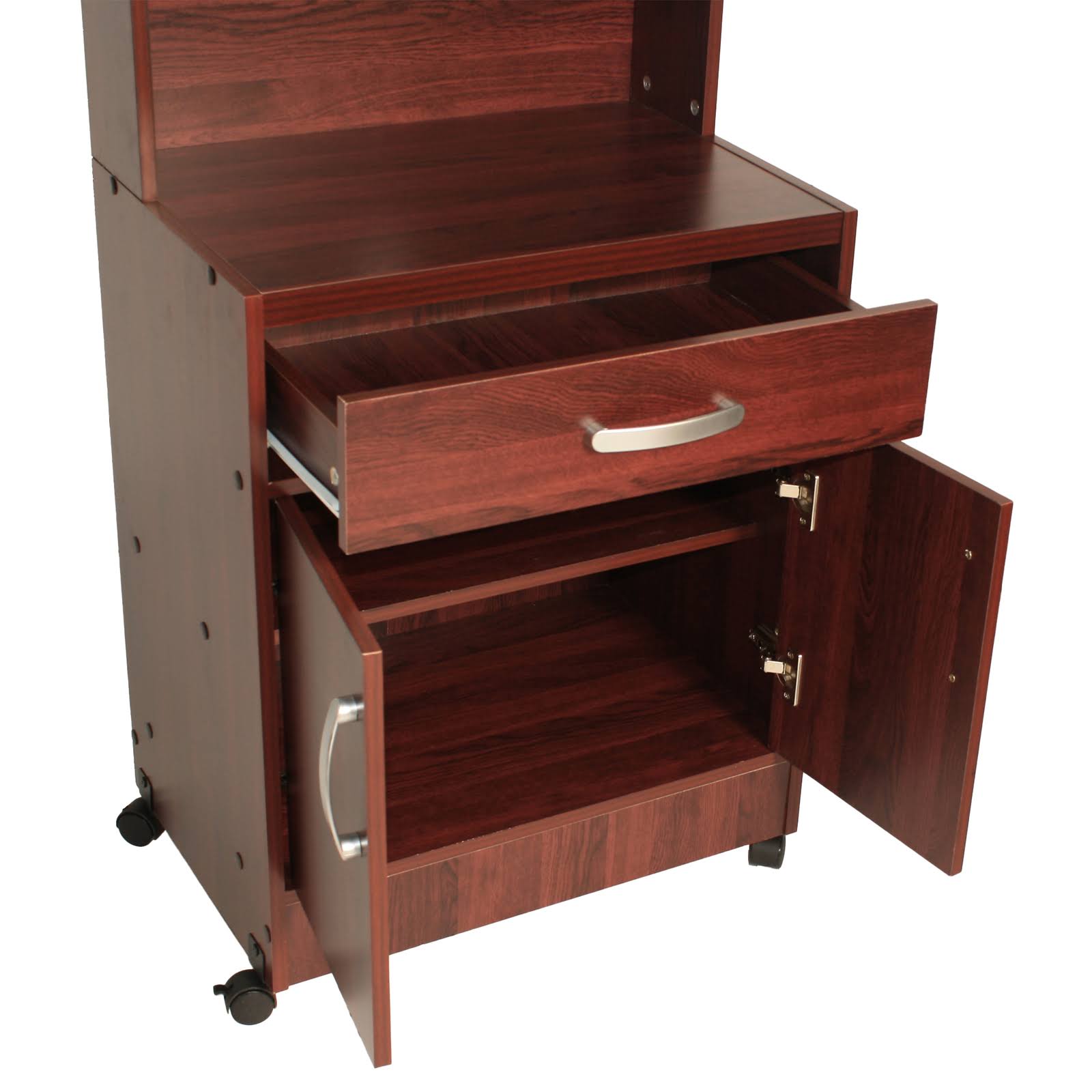 Better Home Products Shelby Kitchen Wooden Microwave Cart in Mahogany