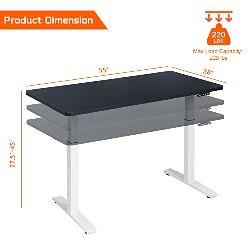 COSTWAY Dual Motor Electric Standing Desk, 55" x 28" Height Adjustable Sit Stand Desk with Solid One-Piece Desktop & 3 Memory Presets, Ergonomic Computer Workstation for Home Office (White & Black)
