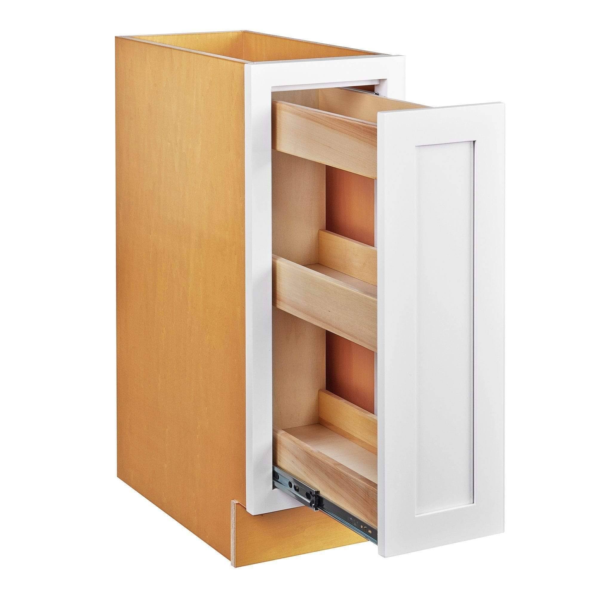 RTA Wholesalers 9 inch Wide Spice Rack Pull Out Base Kitchen Cabinet Snow White Inset Shaker - No Soft Close - Unassembled