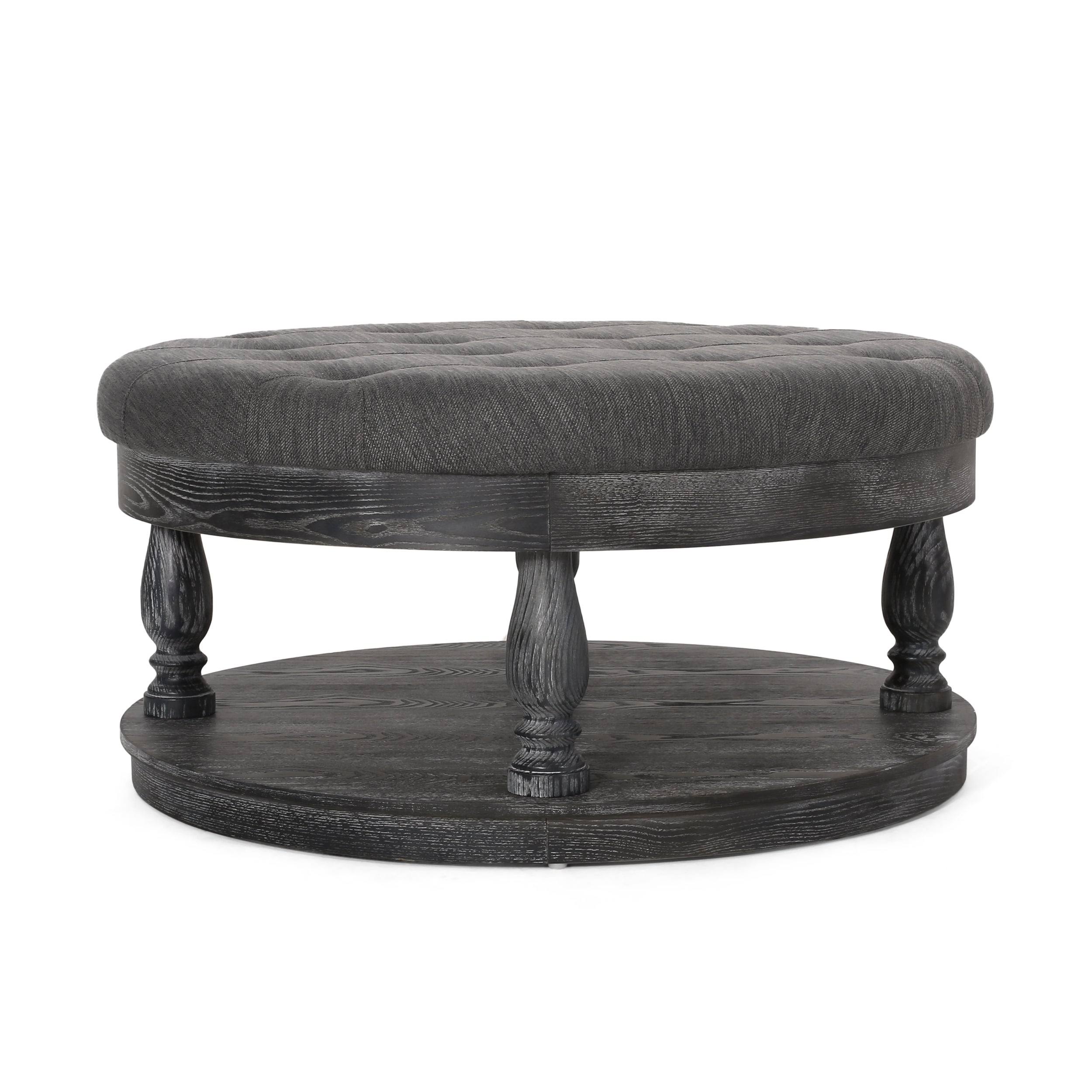 Christopher Knight Home Francis Contemporary Fabric Round Ottoman, Charcoal and Gray