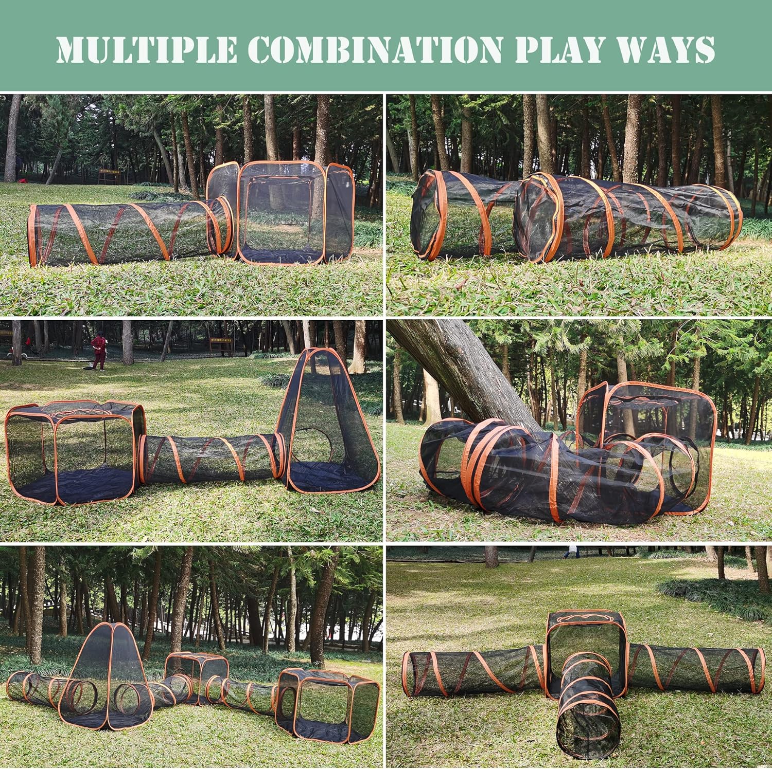 Outdoor Cat Enclosures, 6-in-1 Outdoor Cat Tent with Cat Tunnel DIY in Multiple Ways, Cat Playpen Play Tents for Cats Rabbits Ferrets and Small Animals, Indoor/Outdoor Cat House