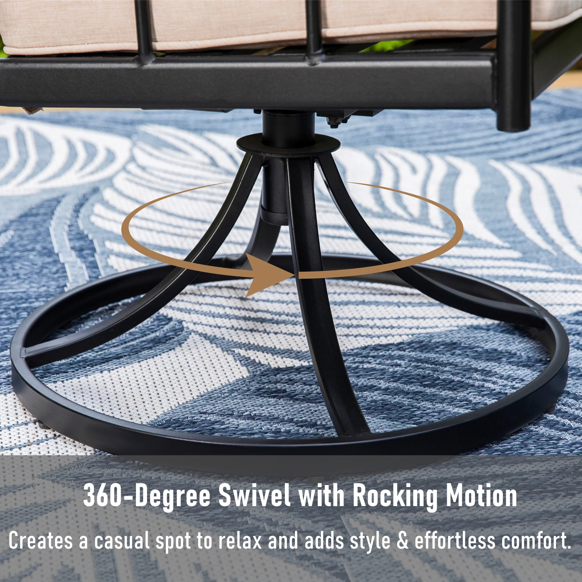 MF Studio 7-Piece Outdoor Dining Set with 6 Swivel Cushioned Chairs & Rectangular Table for 6-Person, All-Weather Metal Steel Furniture,  Black & Beige