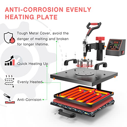 Heat Press Machine 5 in 1 Combo Heat Press 12 x 15 Inch Heat Transfer Machine 360-Degree Swing Away Digital Shirt Printing Multifunction Heat Transfer Sublimation for T Shirts Mugs Hat Plate Cap