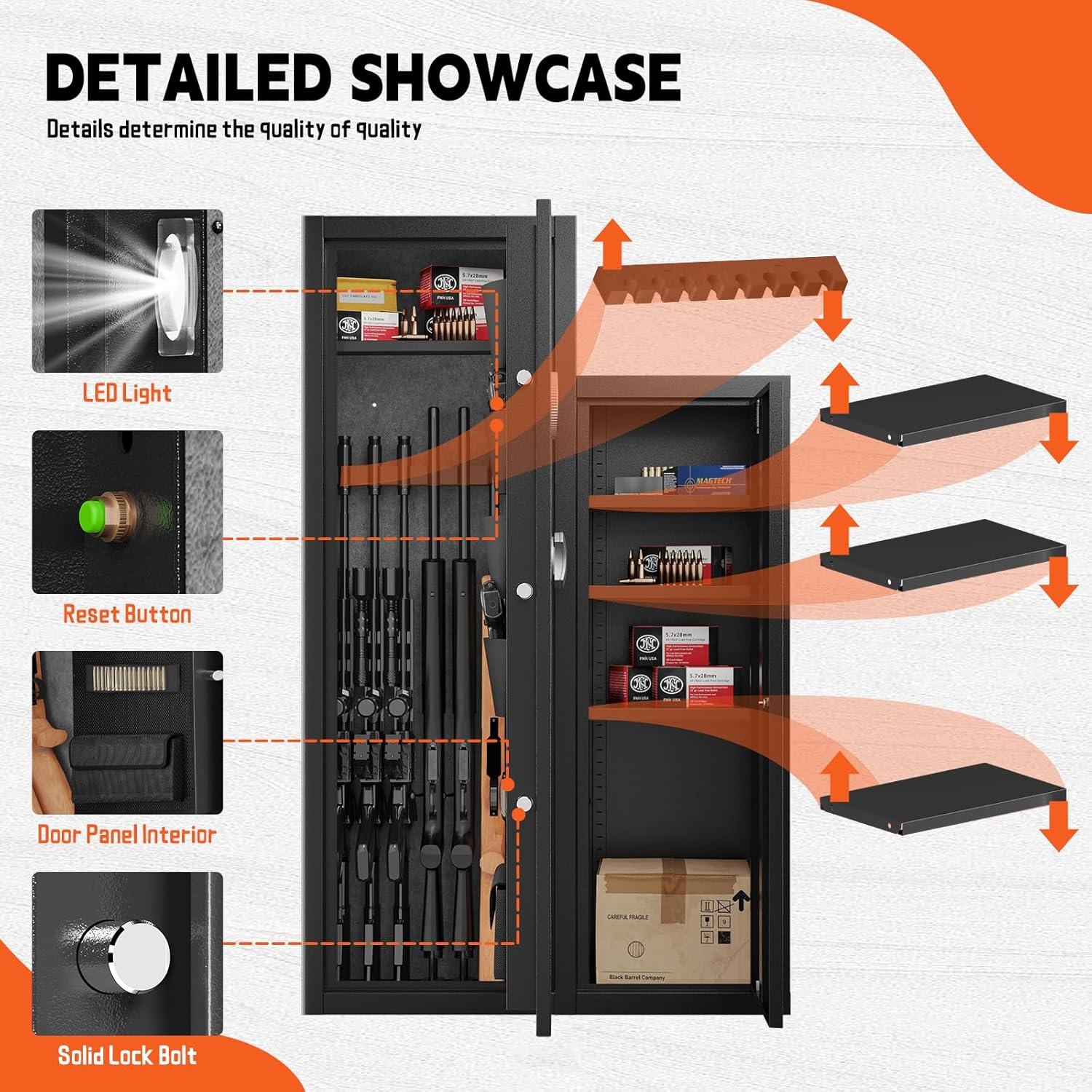 KAER [𝟐𝟎𝟐𝟒 𝐔𝐩𝐠𝐫𝐚𝐝𝐞𝐝] 8-12 Rifle Gun Safe, Home Safes for Rifles and Pistols,Unassembled Large Gun Safes for Home and Shotgun with Detachable Gun Racks, 4 Pistol Pockets