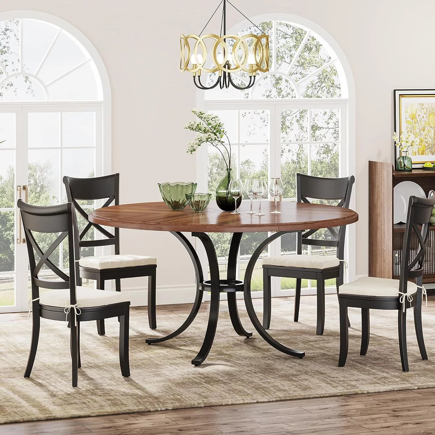 Tribesigns Round Dining Table for 4-6 People, Farmhouse Kitchen Dining Room Table