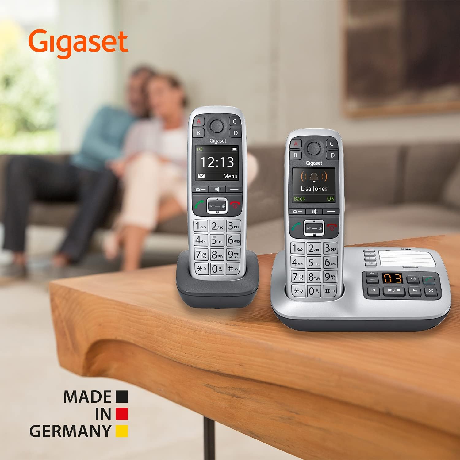 Gigaset E560A – Cordless Phone for Seniors with Answering Machine and SOS Key, Brilliant Sound Quality and Volume Amplification - Made in Germany (Platinum, Pack of 1)
