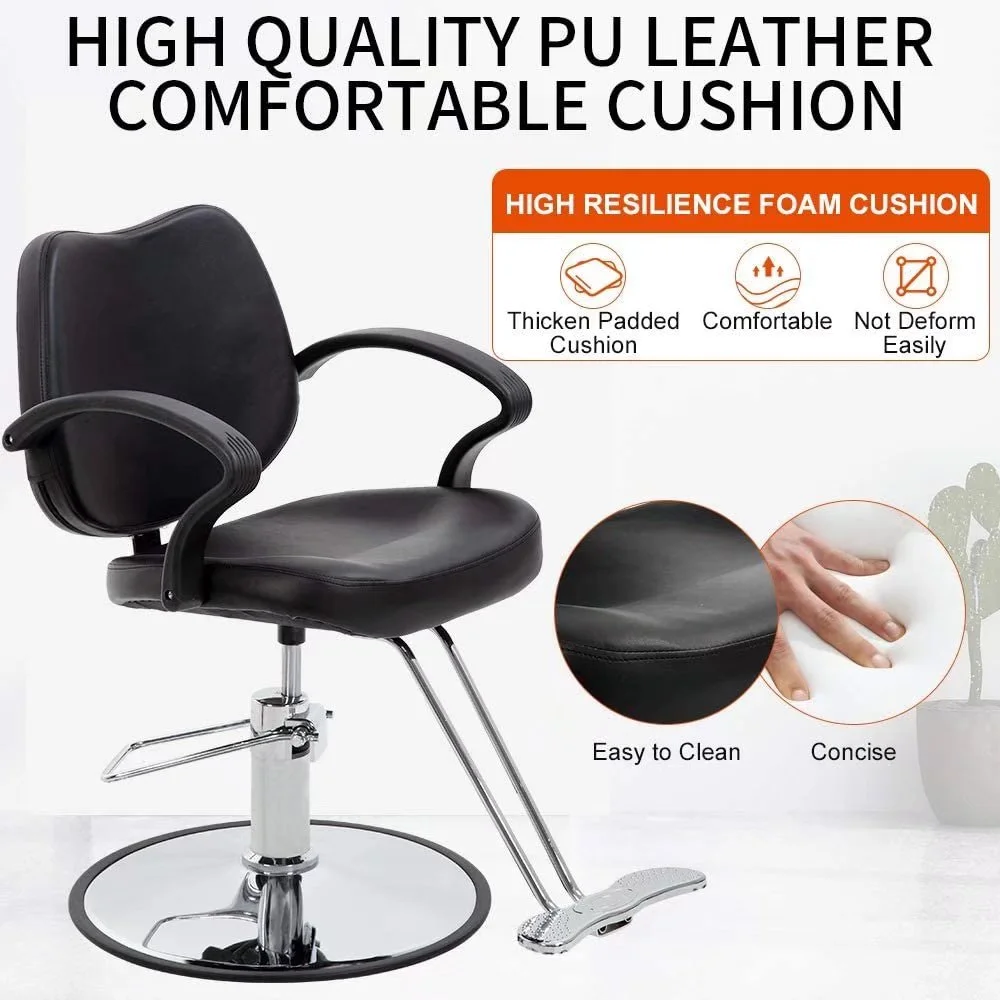 Dkeli Hair Styling Chair Barber Chair Salon Chairs for Hair Stylist Hydraulic Chair 360° Rolling Swivel Styling Chair with Footrest for Hair Stylist, Black
