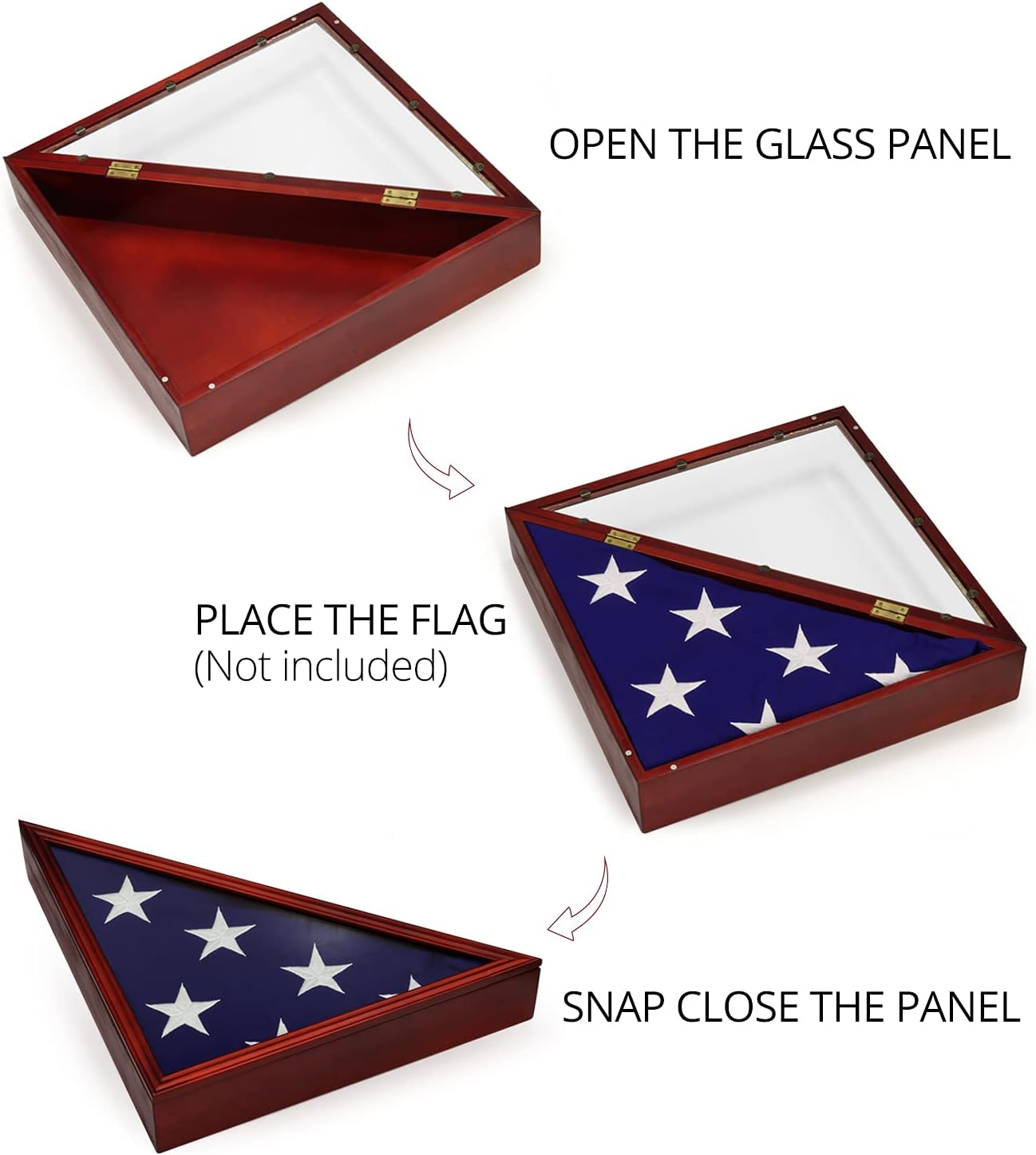 Anley Solid Wood Magnetic Closure Memorial Flag Display Case - Real Glass Front - Wall Mounted Burial Flag Frame - American Veteran USA 5' x9.5' Folded Flags Shadow Box