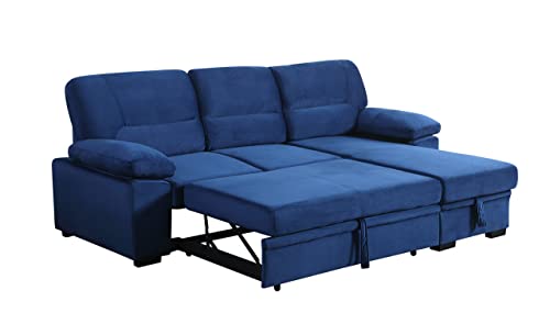 82 Inch Convertible L Shaped Sleeper Sectional Sofa Linen with Storage Chaise, Pull Out Bed,Reversible Corner Couch Design, Black Grey