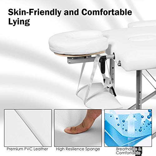 Giantex 84" Massage Table Professional Portable Lash Bed, 2 Folding Lightweight Massage Bed, Aluminum Frame, Height Adjustable, Face Cradle & Side Armrests, Salon Spa Tattoo Bed with Carry Case