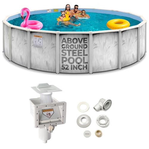 Hollowell Industries 52 Inch Deep Above Ground Pool - Above Ground Swimming Pool with Skimmer - Hard Sided Pool with Steel Wall Frame, Copper Bearing Steel Walls, Beautiful Plant Design