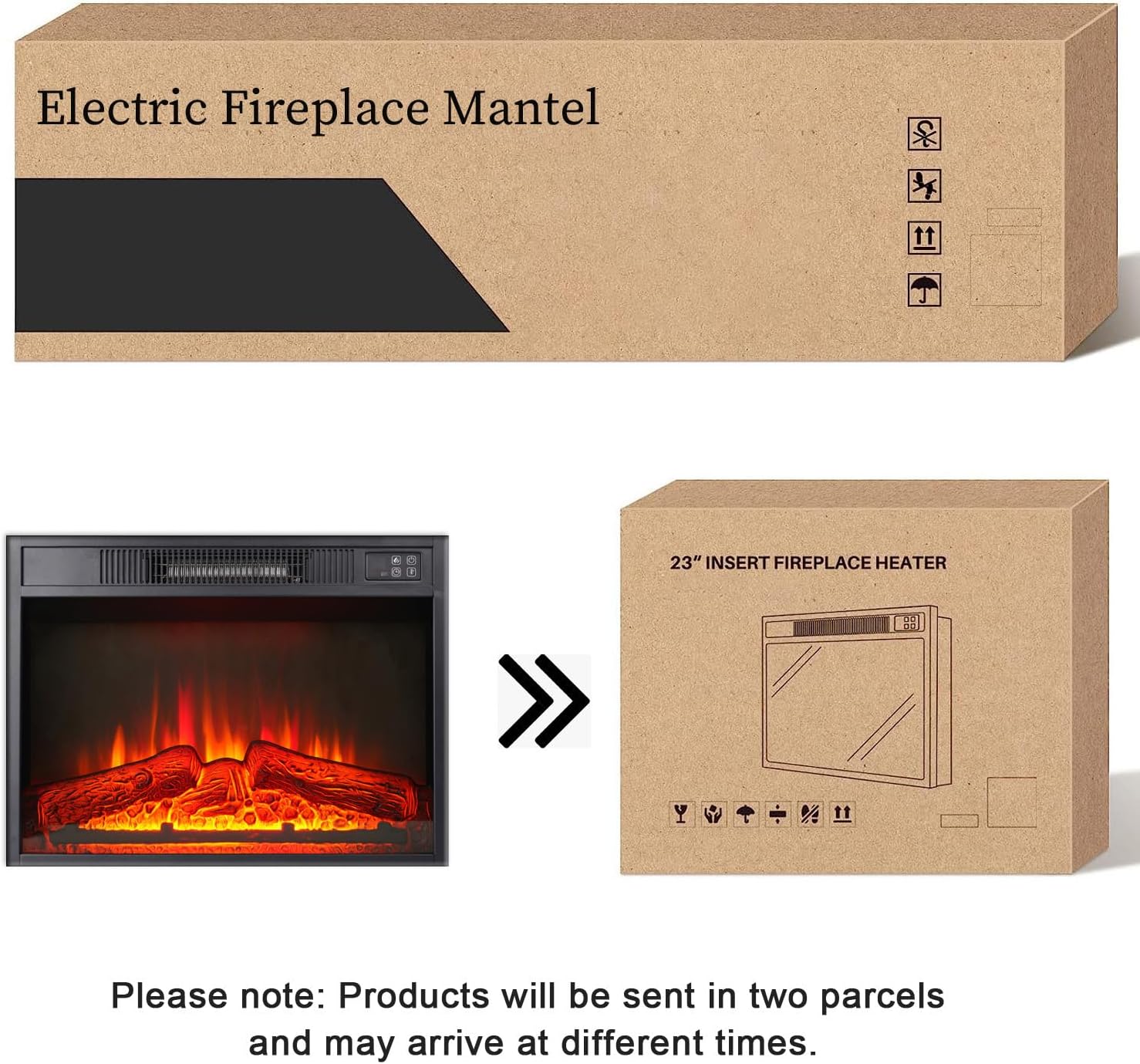 44 Inch Carved Pilasters Electric Fireplace with Mantel, Tall Fire Place Heater Freestanding, Realistic Stacked Stone Surround with Remote Control Timer LED Flame for Living Room, Bedroom