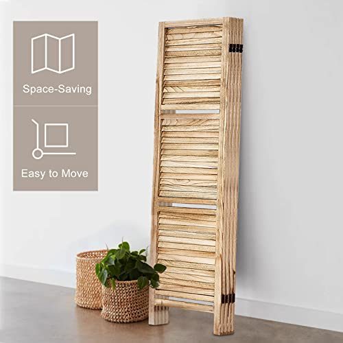 Room Divider with Shelves, Privacy Screen, Room Dividers and Folding Privacy Screens, 5 Panel Wood Temporary Wall Partition Separation Separator, Coconut